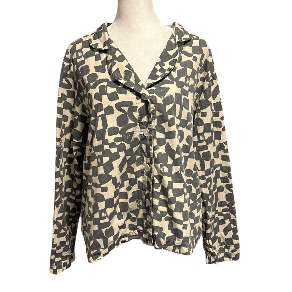 Jenny Pennywood 4 US L Pajama Style Shirt Top Abstract Geometric Print Cotton
